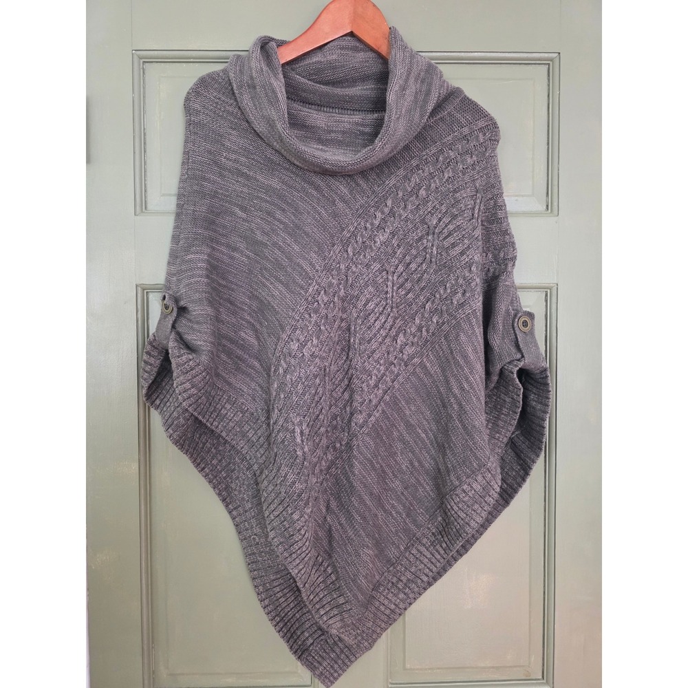 Sonoma Life Style Womens Gray Cable Knit Cowl Neck Poncho Sweater L XL